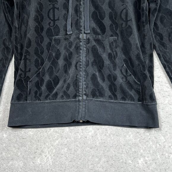 Vintage Juicy Couture Signature Hoodie Womens M Blk Velour Hoodie Track Jacket - Picture 3 of 14